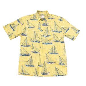 Vintage Cooke Street Honolulu Yellow Sailboat Print Aloha Shirt Cotton Large